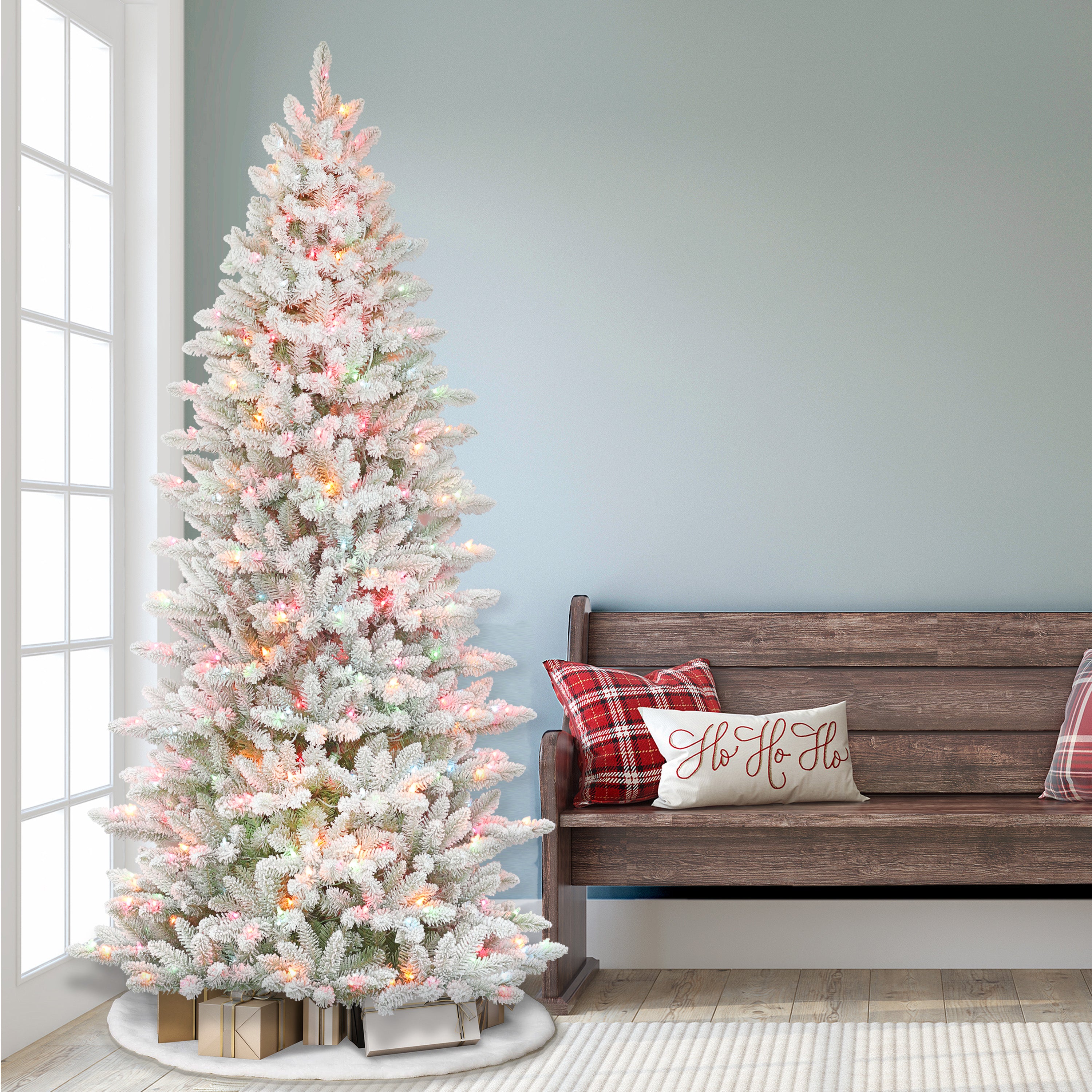 7.5ft Pre-Lit Slim Flocked Fraser Fir Christmas Tree